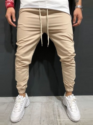 Pantalon Décontracté Pour Hommes À Lacets Uni Avec Poche