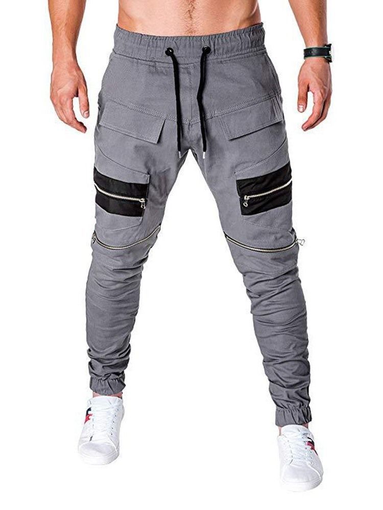 Pantalon Décontracté Pour Hommes À Taille Basse Et À Lacets Avec Blocs De Couleurs