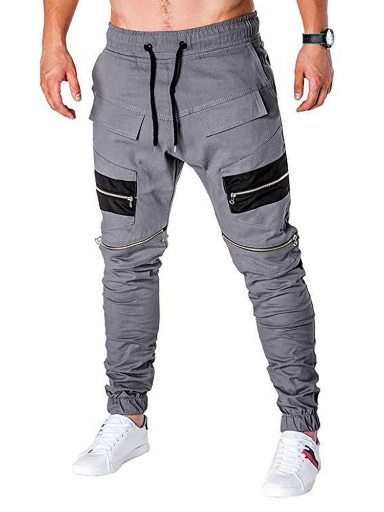 Pantalon Décontracté Pour Hommes À Taille Basse Et À Lacets Avec Blocs De Couleurs