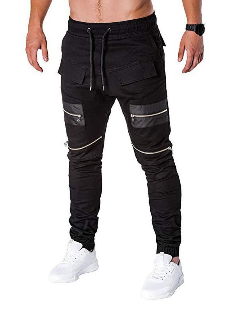 Pantalon Décontracté Pour Hommes À Taille Basse Et À Lacets Avec Blocs De Couleurs