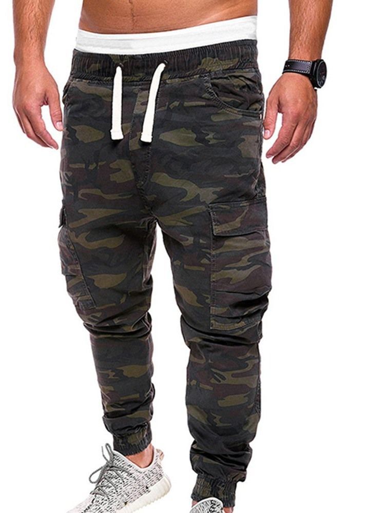 Pantalon Décontracté Pour Hommes À Taille Moyenne Et Camouflage Imprimé