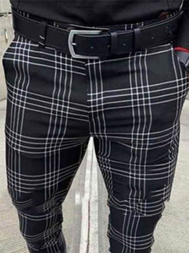 Pantalon Décontracté Pour Hommes À Taille Moyenne Et À Carreaux À Carreaux