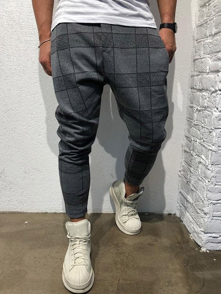 Pantalon Décontracté Pour Hommes À Taille Moyenne Et Imprimé À Carreaux