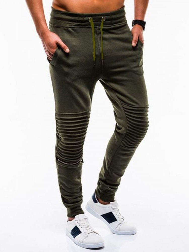 Pantalon Décontracté Pour Hommes À Taille Moyenne Et À Poche Unie