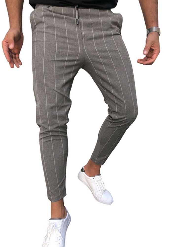 Pantalon Décontracté Pour Hommes À La Taille Moyenne Et À Rayures En Patchwork