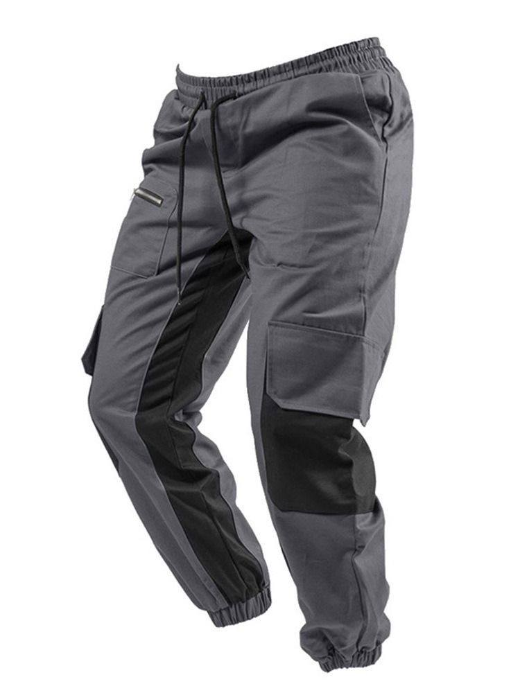 Pantalon Décontracté À Lacets À Blocs De Couleurs Pour Hommes