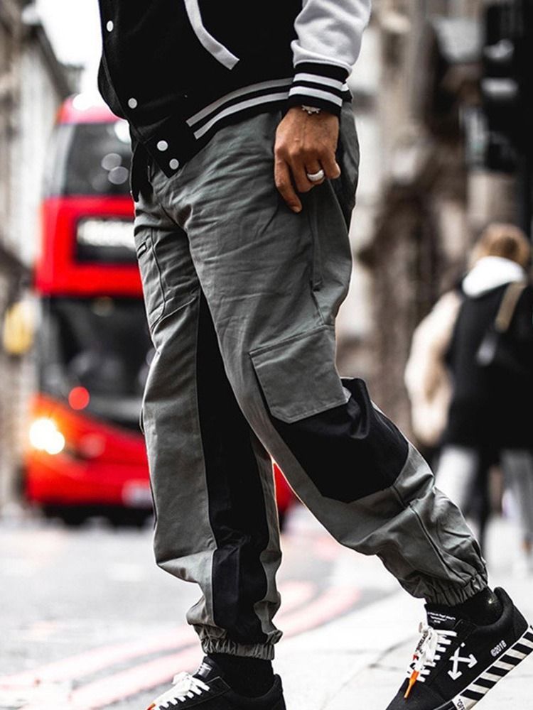 Pantalon Décontracté À Lacets À Blocs De Couleurs Pour Hommes