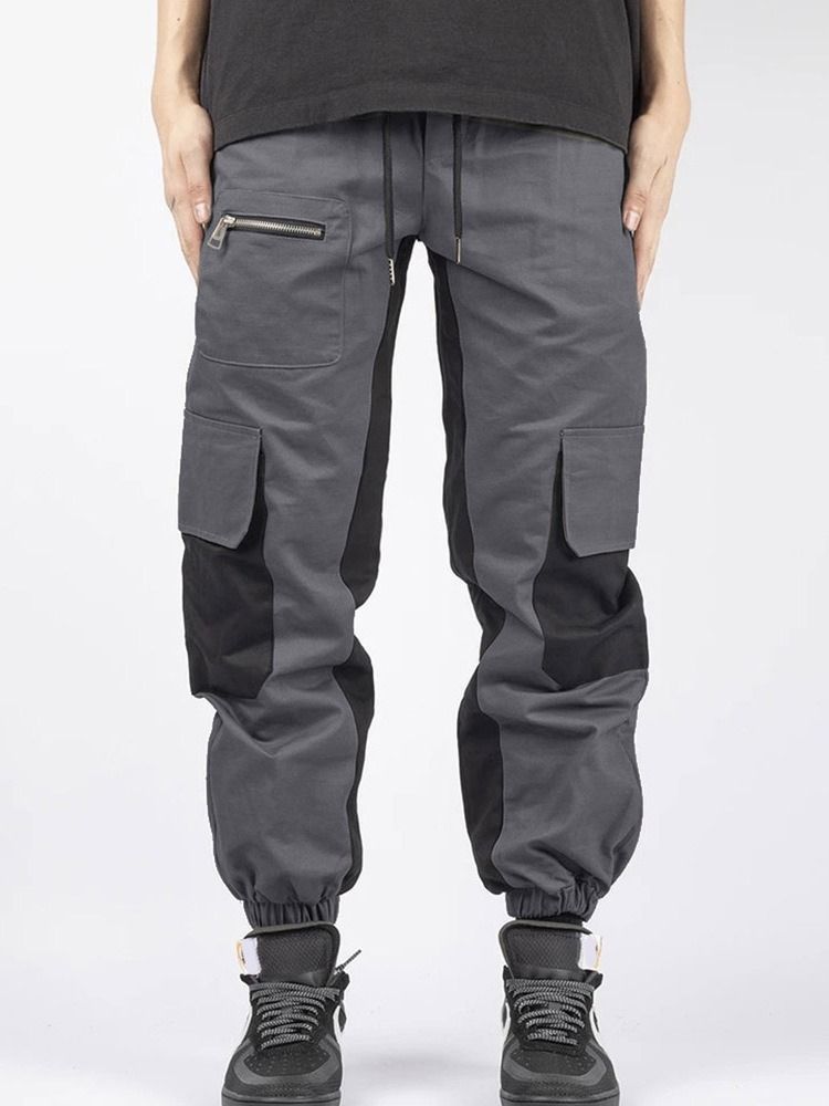 Pantalon Décontracté À Lacets À Blocs De Couleurs Pour Hommes