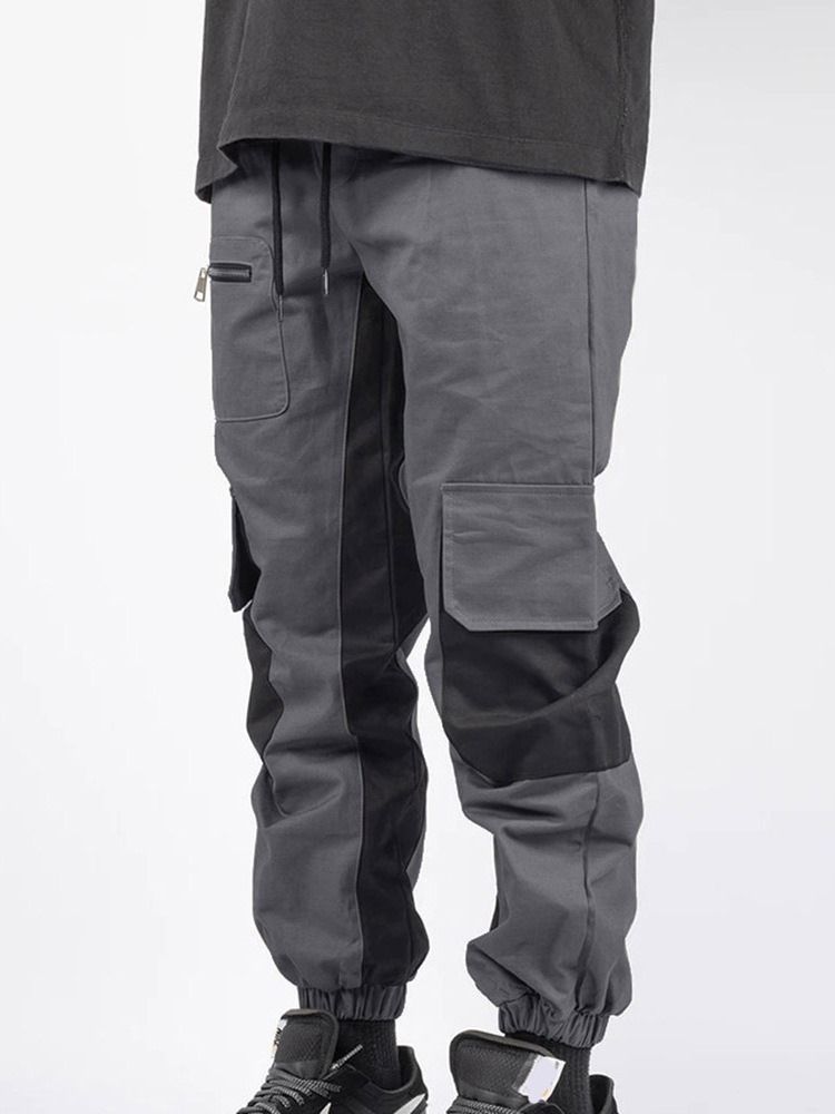 Pantalon Décontracté À Lacets À Blocs De Couleurs Pour Hommes