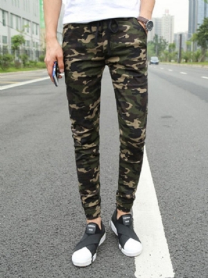 Pantalon Décontracté À Lacets Camouflage À Imprimé Crayon Pour Hommes