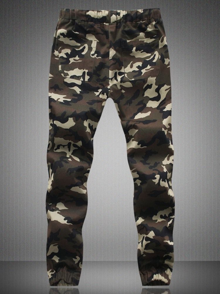 Pantalon Décontracté À Lacets Camouflage À Imprimé Crayon Pour Hommes