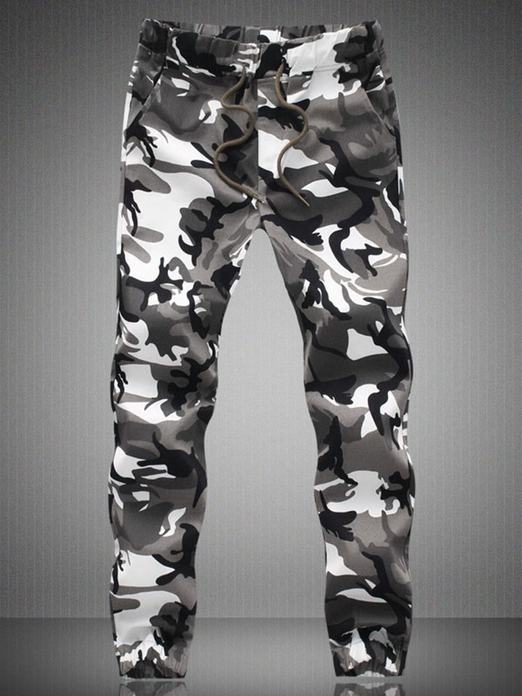 Pantalon Décontracté À Lacets Camouflage À Imprimé Crayon Pour Hommes