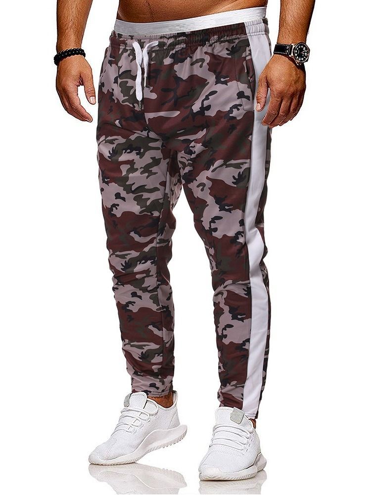 Pantalon Décontracté À Lacets Camouflage À Poche Pour Hommes