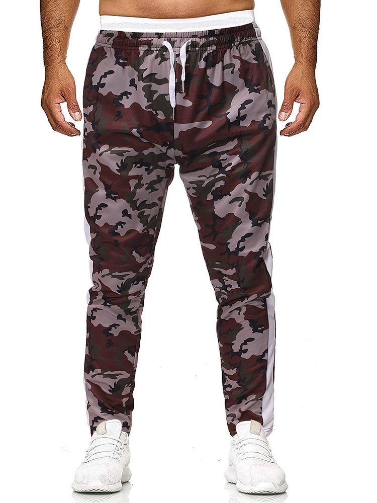 Pantalon Décontracté À Lacets Camouflage À Poche Pour Hommes