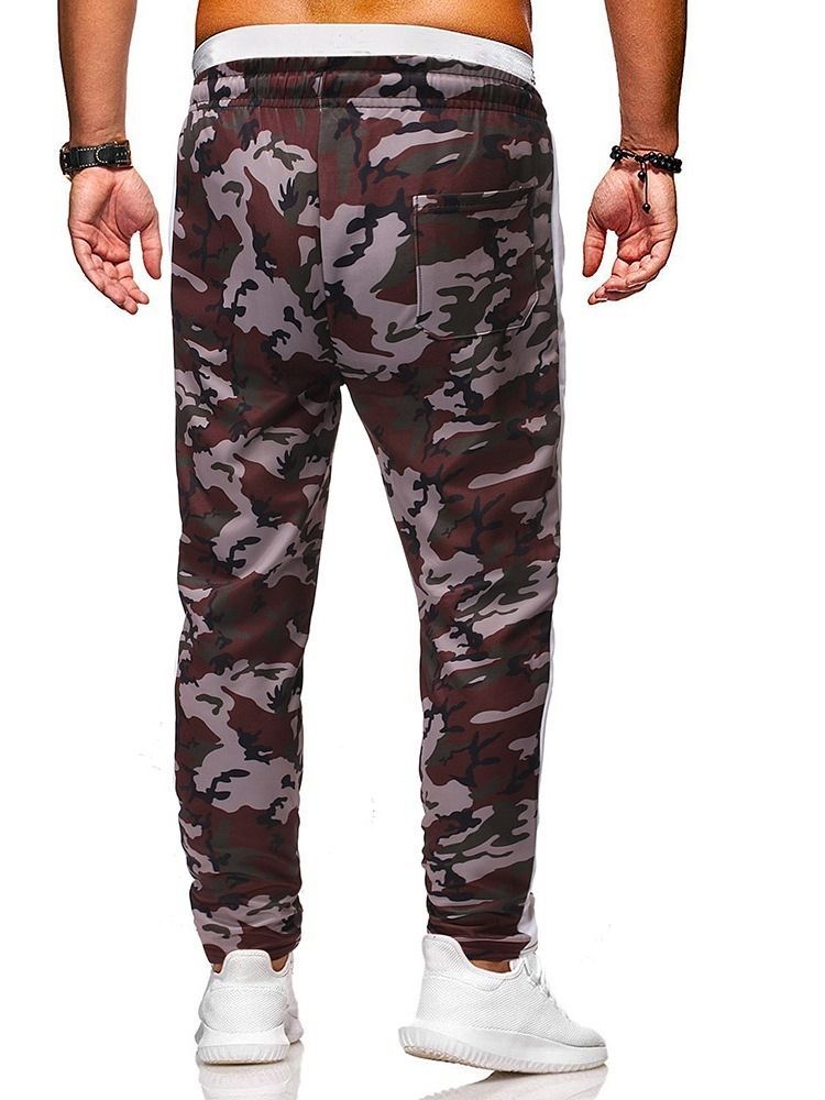 Pantalon Décontracté À Lacets Camouflage À Poche Pour Hommes