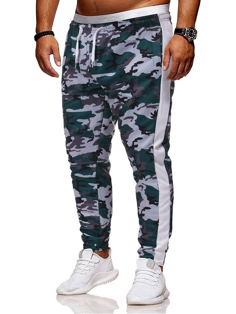 Pantalon Décontracté À Lacets Camouflage À Poche Pour Hommes