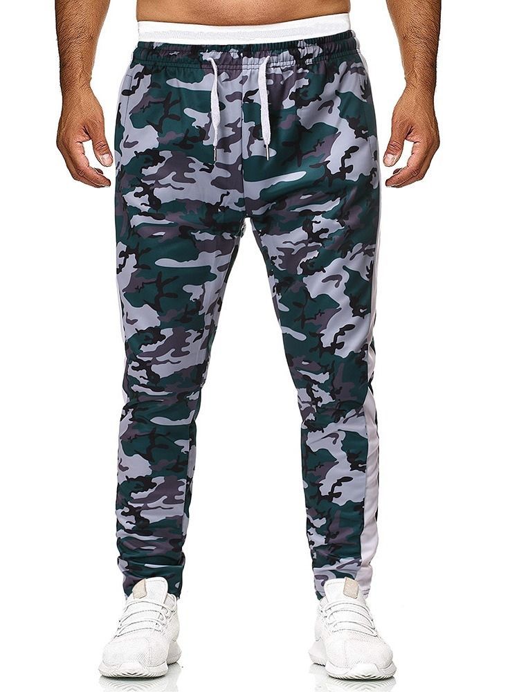 Pantalon Décontracté À Lacets Camouflage À Poche Pour Hommes