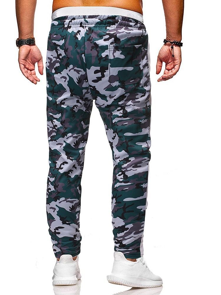 Pantalon Décontracté À Lacets Camouflage À Poche Pour Hommes