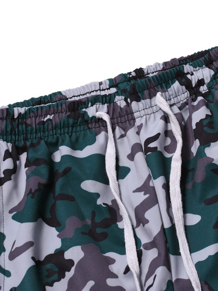 Pantalon Décontracté À Lacets Camouflage À Poche Pour Hommes