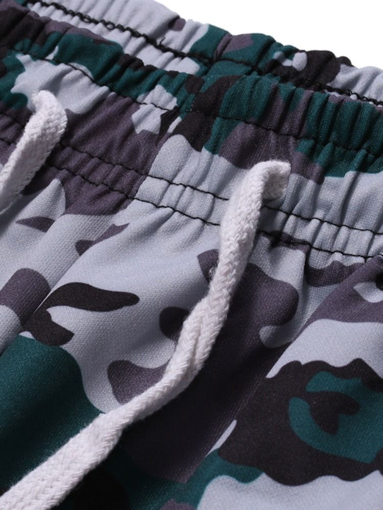 Pantalon Décontracté À Lacets Camouflage À Poche Pour Hommes