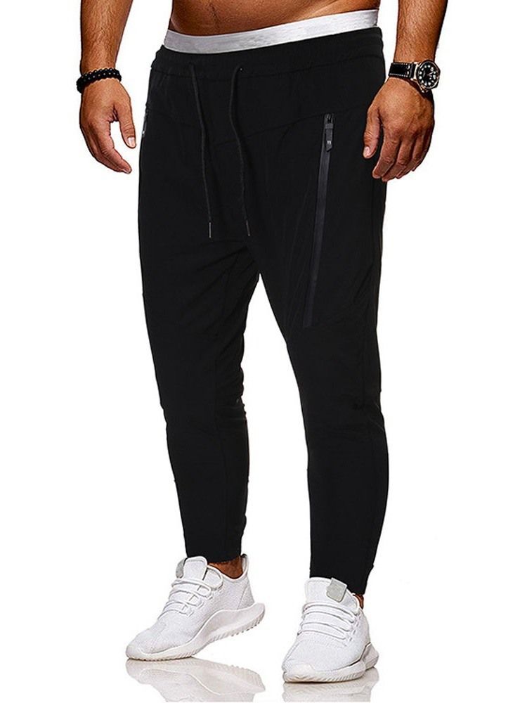 Pantalon Décontracté À Lacets Et À Glissière Unie Pour Hommes