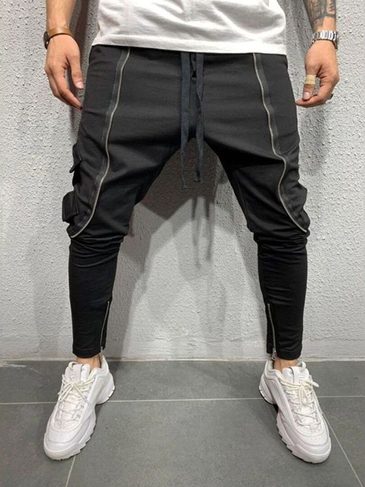 Pantalon Décontracté À Lacets Et À Glissière Unie Pour Hommes