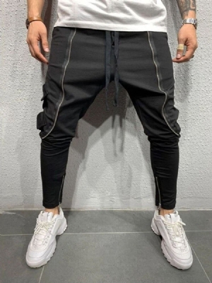 Pantalon Décontracté À Lacets Et À Glissière Unie Pour Hommes