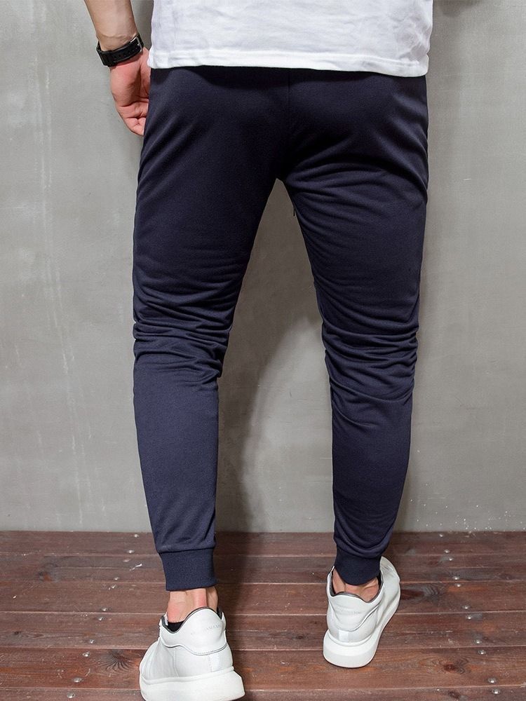 Pantalon Décontracté À Lacets À Glissière De Couleur Unie Pour Hommes