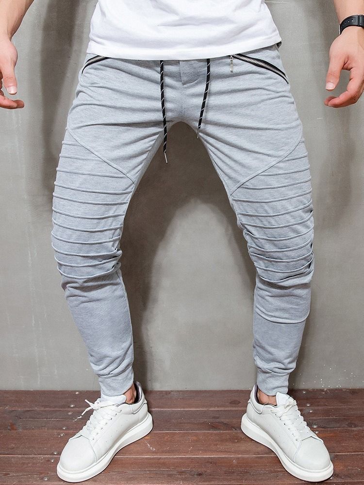 Pantalon Décontracté À Lacets À Glissière De Couleur Unie Pour Hommes