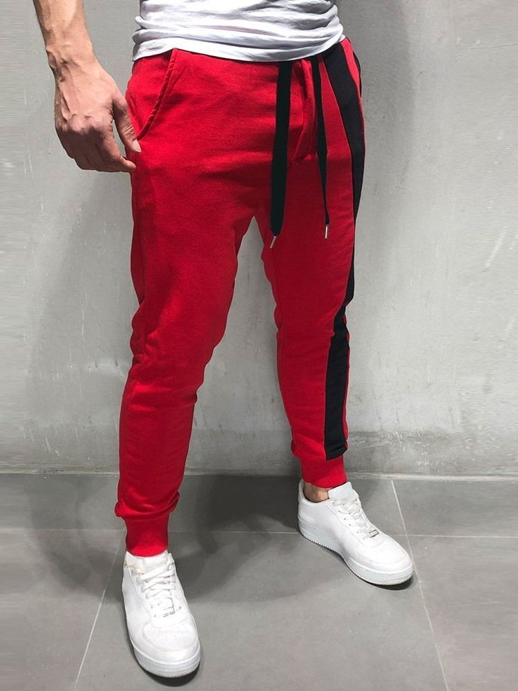 Pantalon Décontracté À Lacets Pour Hommes Avec Blocs De Couleurs Et Taille Moyenne