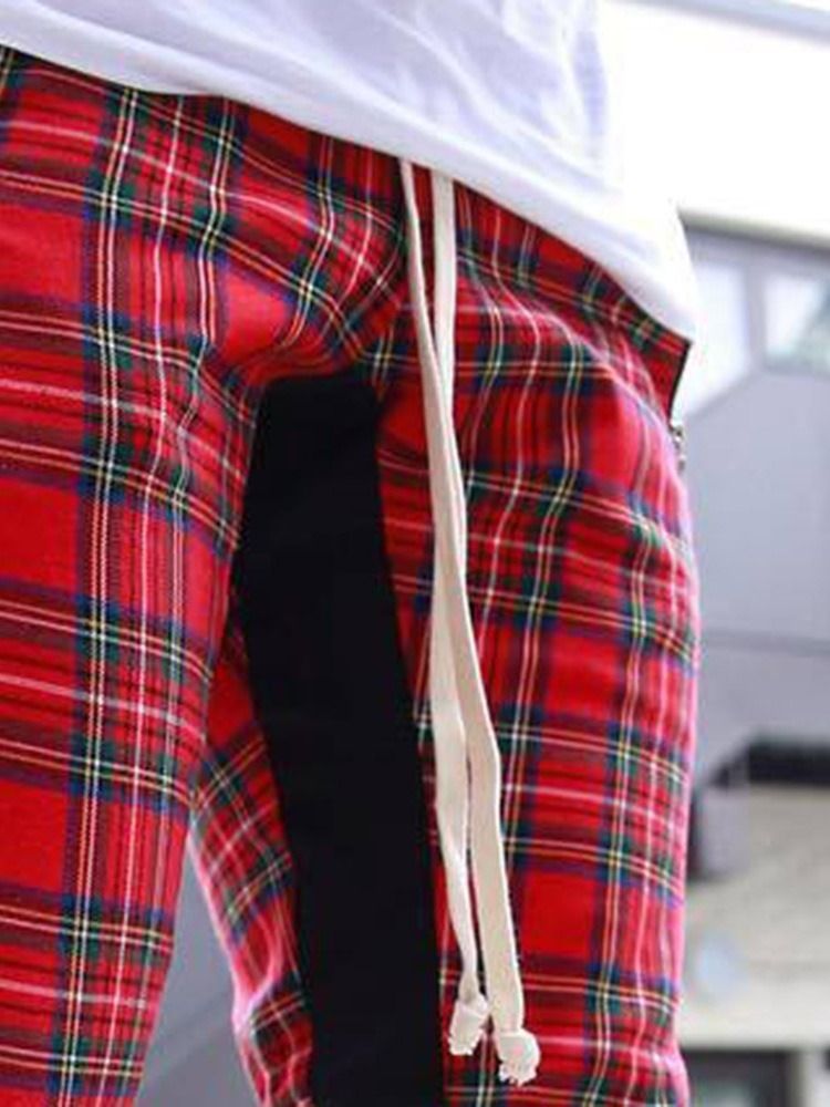 Pantalon Décontracté À Lacets Pour Hommes Avec Fermeture Éclair À Carreaux Hip Hop