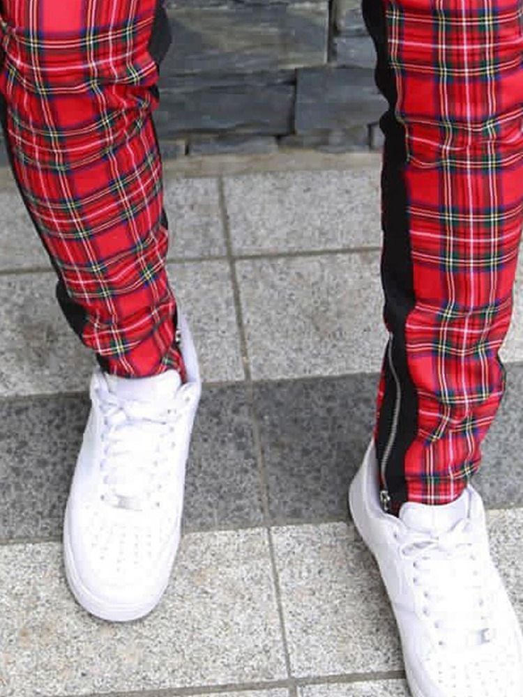 Pantalon Décontracté À Lacets Pour Hommes Avec Fermeture Éclair À Carreaux Hip Hop