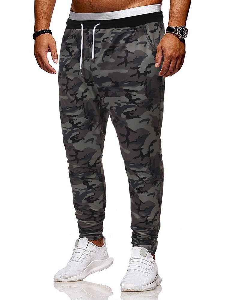 Pantalon Décontracté À Lacets Pour Hommes Avec Poche Camouflage