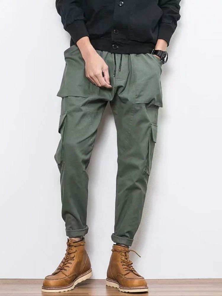 Pantalon Décontracté À Lacets Pour Hommes Avec Poche De Couleur Unie