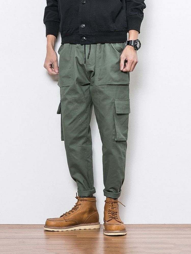 Pantalon Décontracté À Lacets Pour Hommes Avec Poche De Couleur Unie