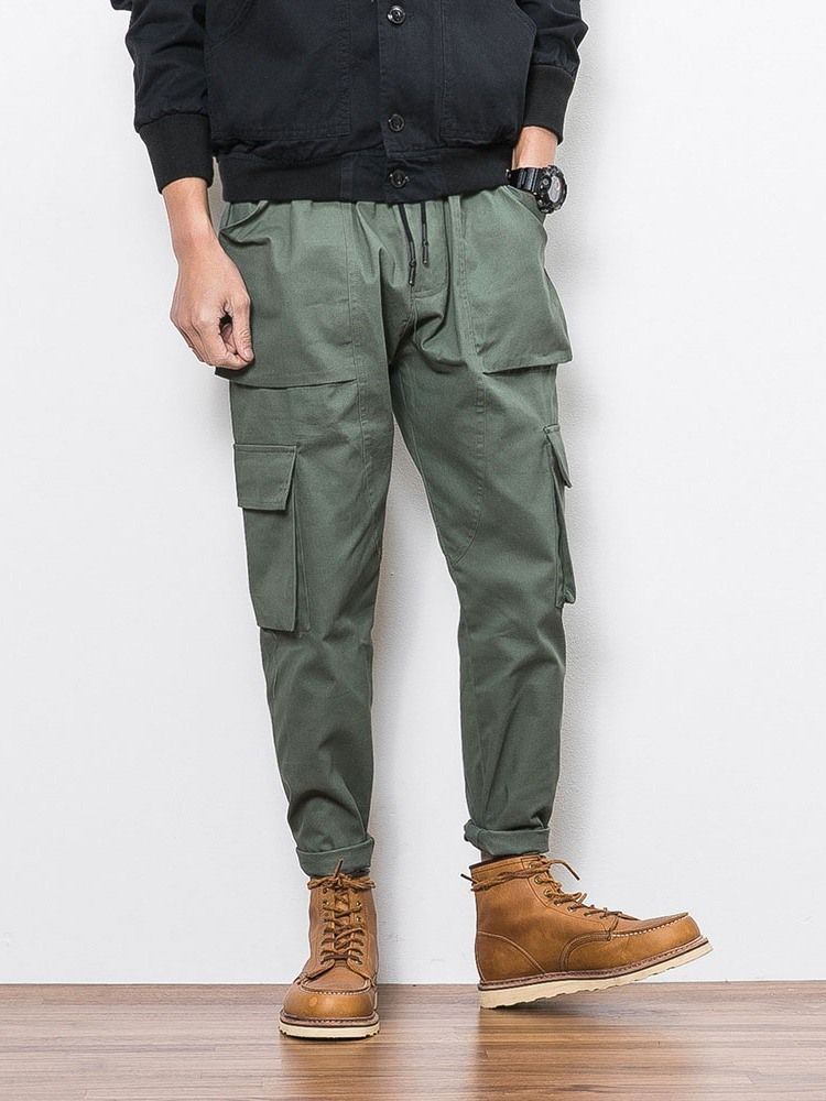 Pantalon Décontracté À Lacets Pour Hommes Avec Poche De Couleur Unie