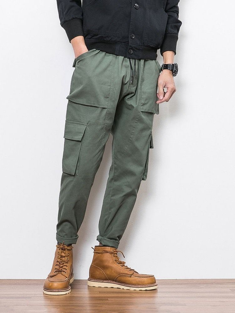 Pantalon Décontracté À Lacets Pour Hommes Avec Poche De Couleur Unie