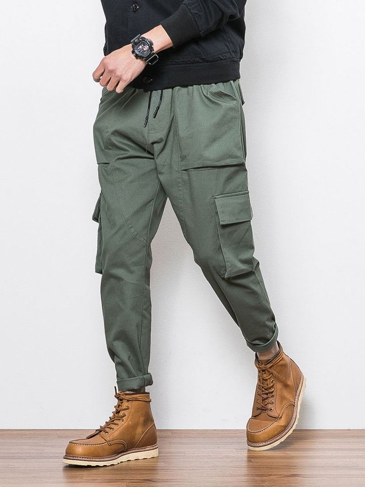 Pantalon Décontracté À Lacets Pour Hommes Avec Poche De Couleur Unie