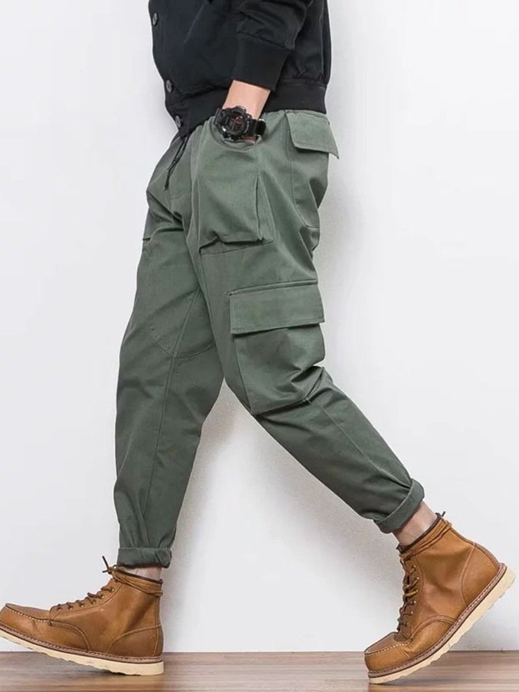 Pantalon Décontracté À Lacets Pour Hommes Avec Poche De Couleur Unie