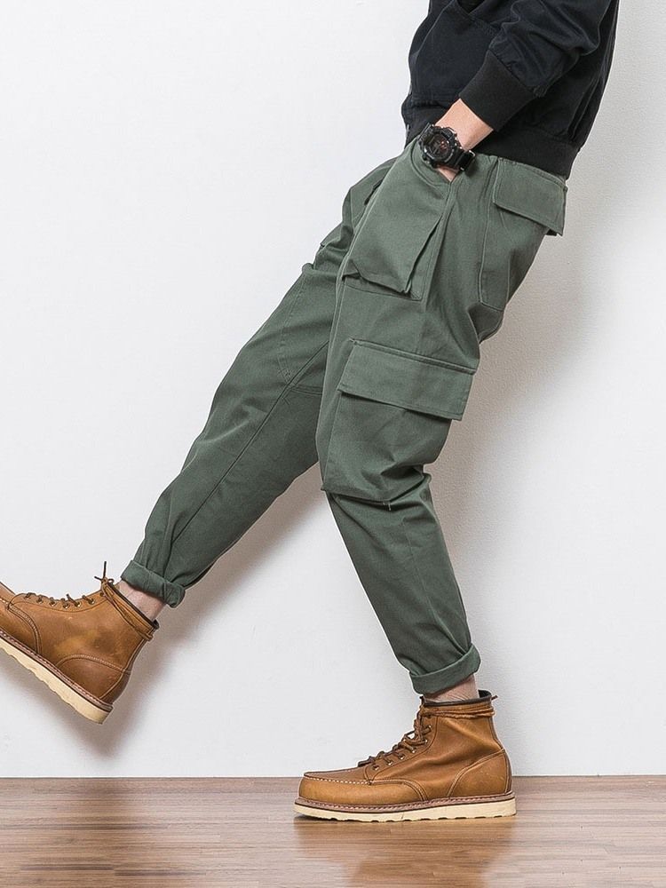 Pantalon Décontracté À Lacets Pour Hommes Avec Poche De Couleur Unie