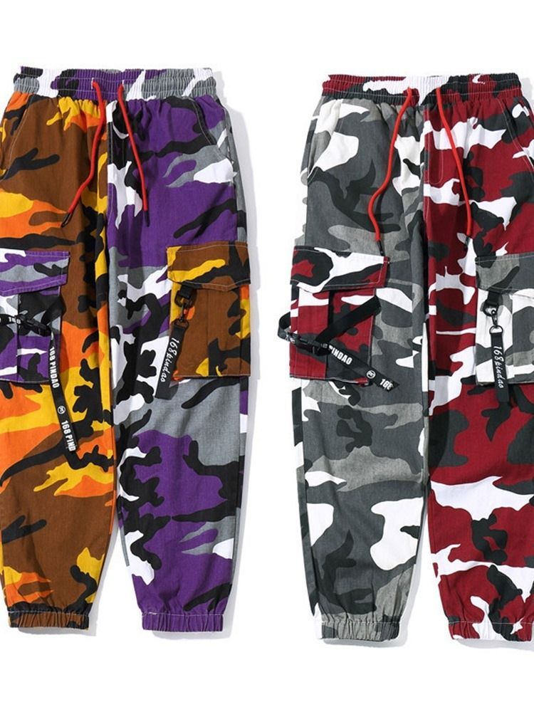 Pantalon Décontracté À Lacets À Taille Moyenne Et À Imprimé Couleur Camouflage Pour Hommes