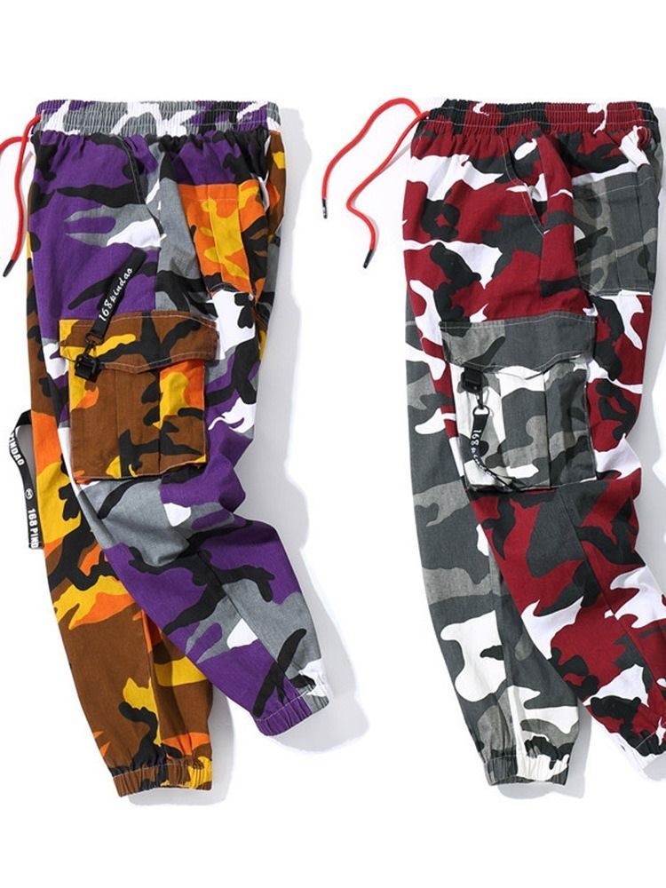 Pantalon Décontracté À Lacets À Taille Moyenne Et À Imprimé Couleur Camouflage Pour Hommes