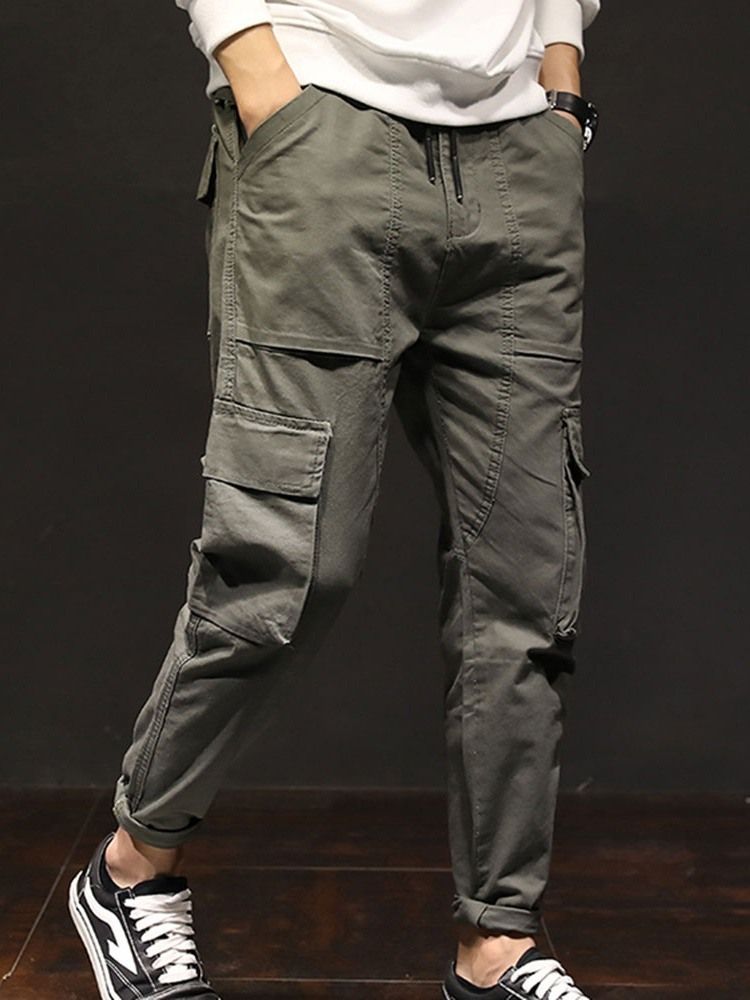 Pantalon Décontracté À Lacets À Taille Moyenne Et À Poche Unie Pour Hommes