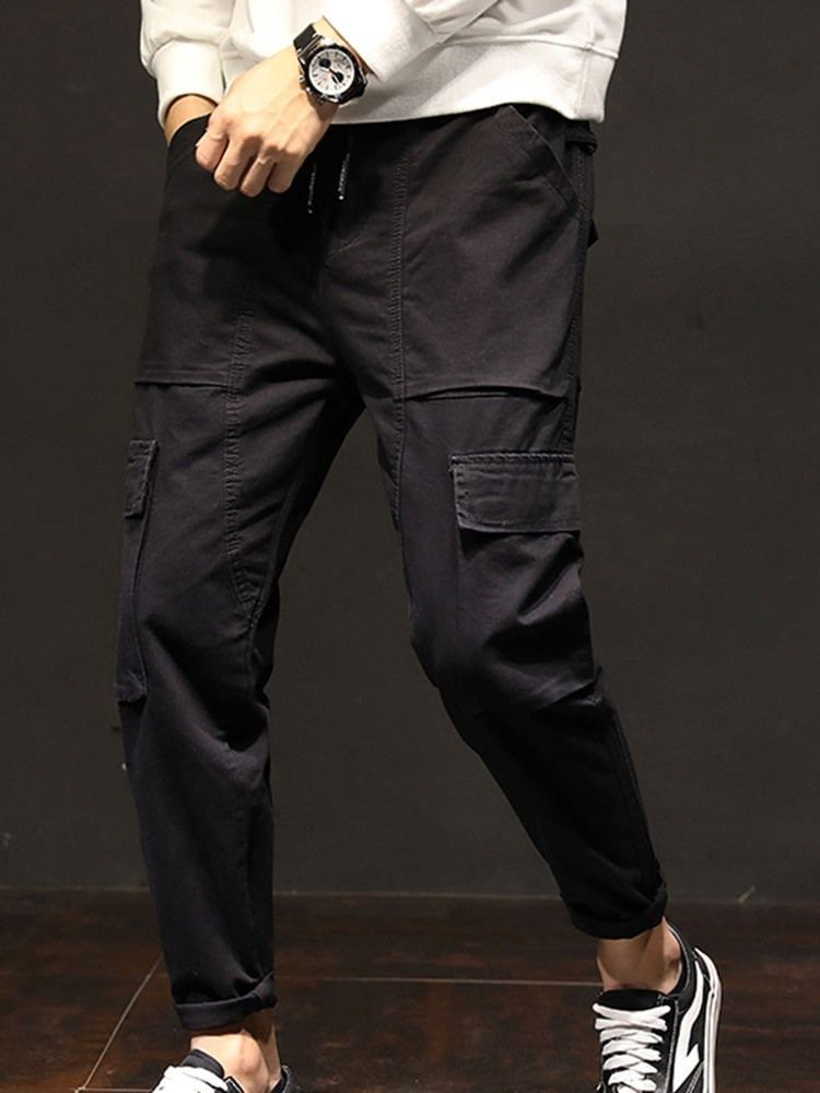 Pantalon Décontracté À Lacets À Taille Moyenne Et À Poche Unie Pour Hommes