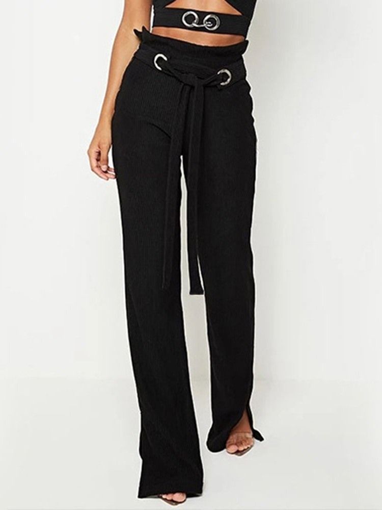 Pantalon Décontracté À Lacets Uni Pour Femme Pleine Longueur Taille Haute