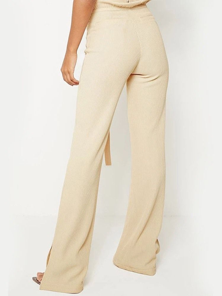 Pantalon Décontracté À Lacets Uni Pour Femme Pleine Longueur Taille Haute