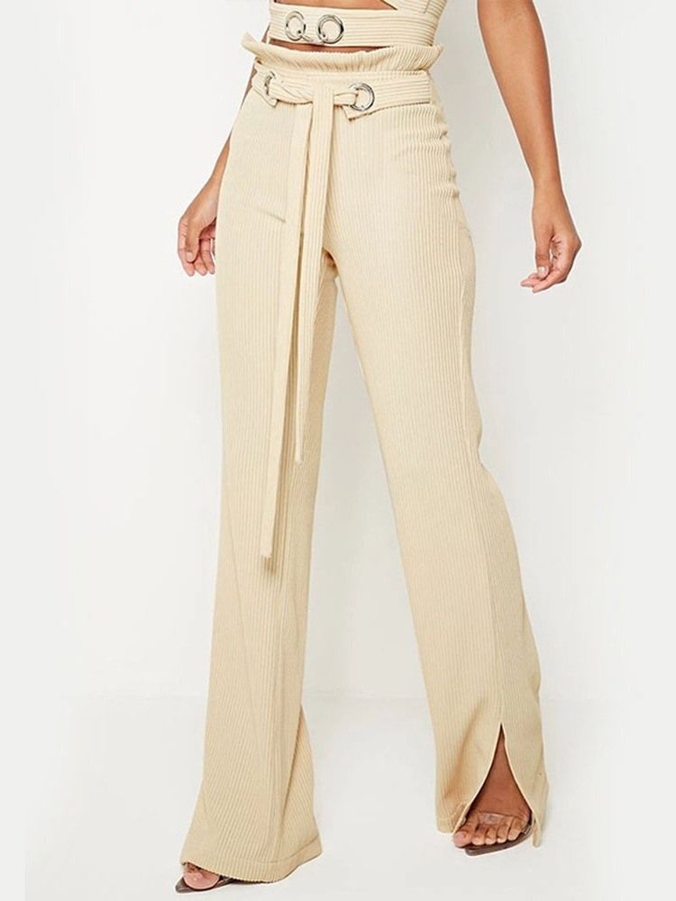 Pantalon Décontracté À Lacets Uni Pour Femme Pleine Longueur Taille Haute