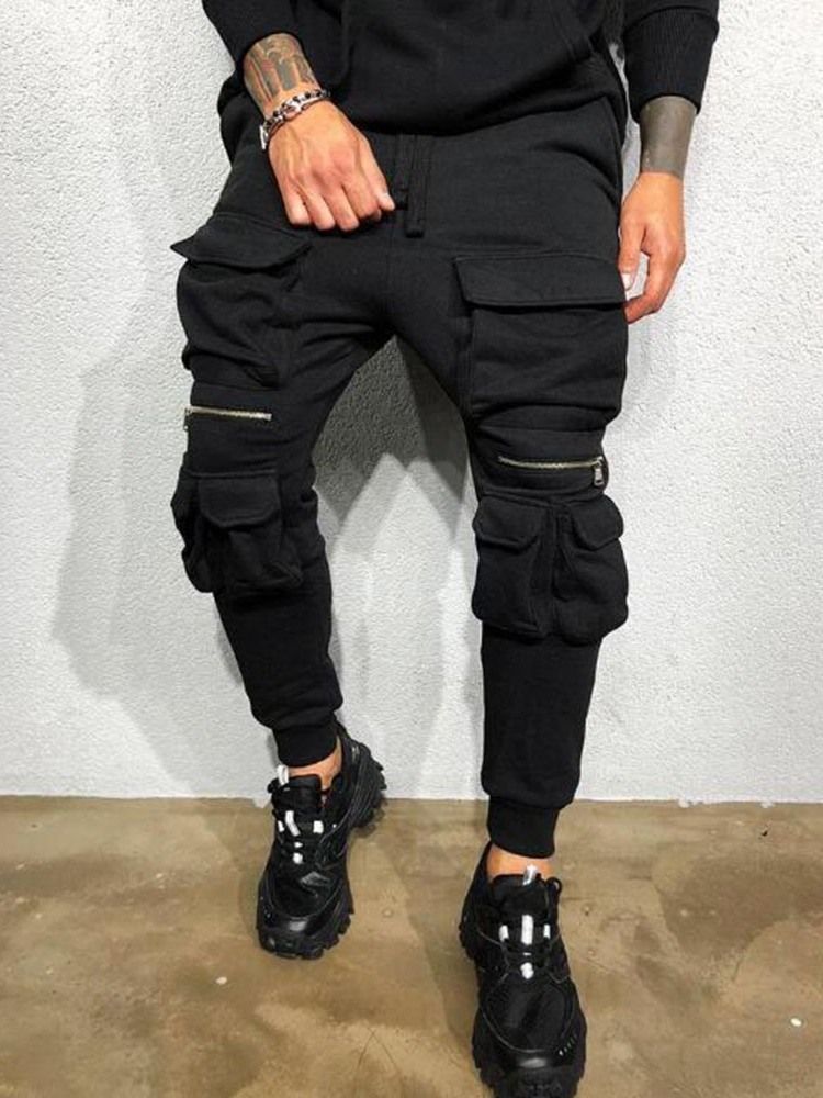 Pantalon Décontracté À Lacets Uni À Poche Pour Hommes