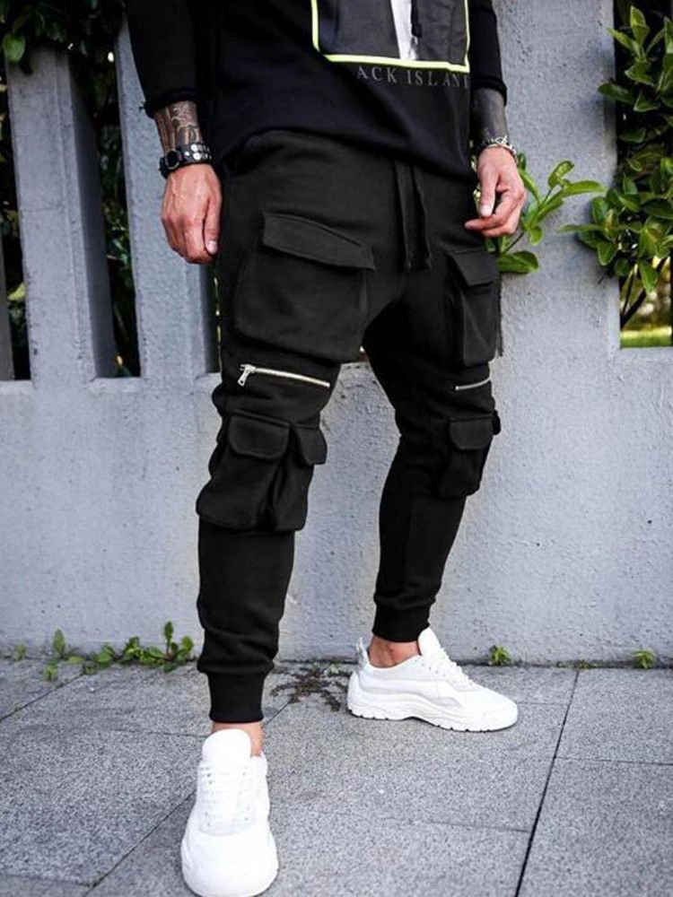 Pantalon Décontracté À Lacets Uni À Poche Pour Hommes