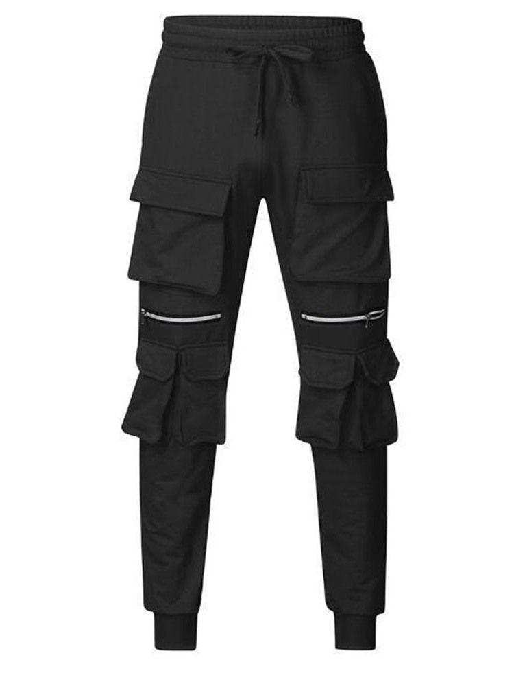 Pantalon Décontracté À Lacets Uni À Poche Pour Hommes